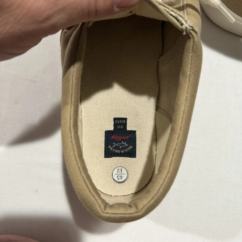 Paul & Shark Yachting Mens 12 EU 45 Canvas Boat Shoes Deck Sneakers Khaki Tan